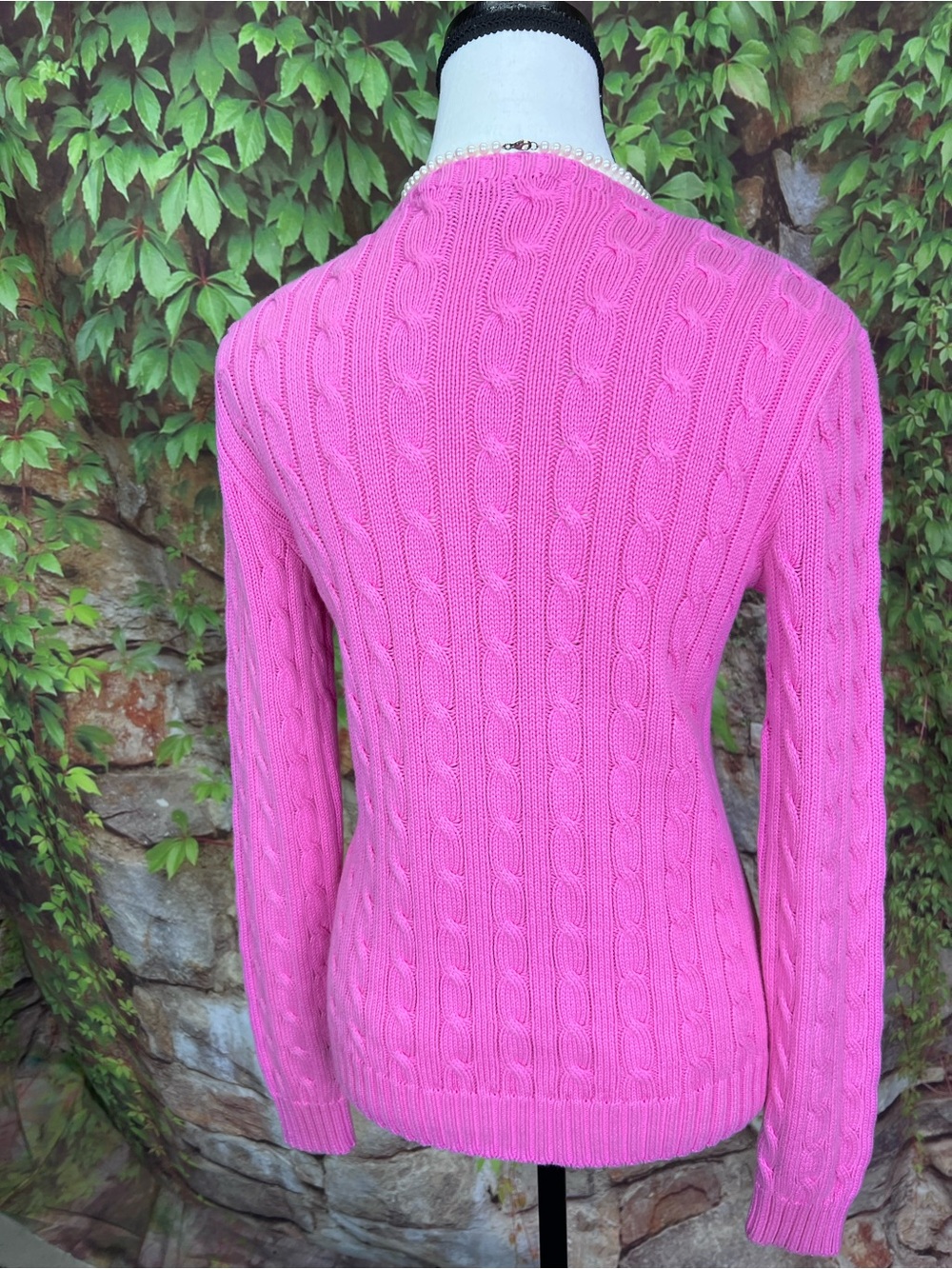 VINTAGE RALPH LAUREN Luxury Pink Cabled Preppy Polo Logo Crewneck Sweater, M - Picture 8 of 11